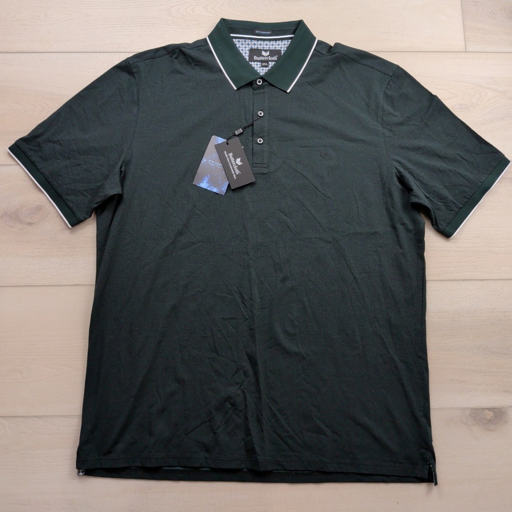 NEW Buttercloth Icy Cotton Polo Shirt Mens 2XL Emerald Green Calm Intrigue